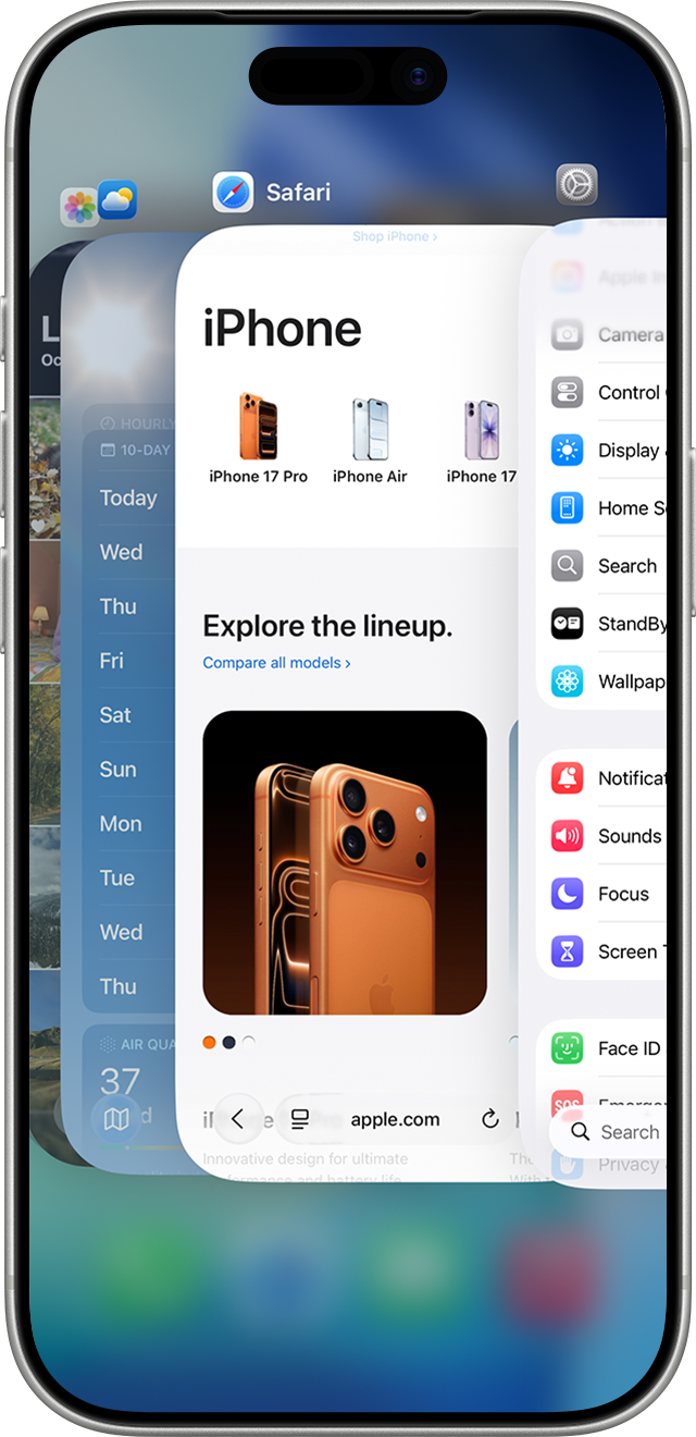 Official iPhone App Switcher screen showing several open applications