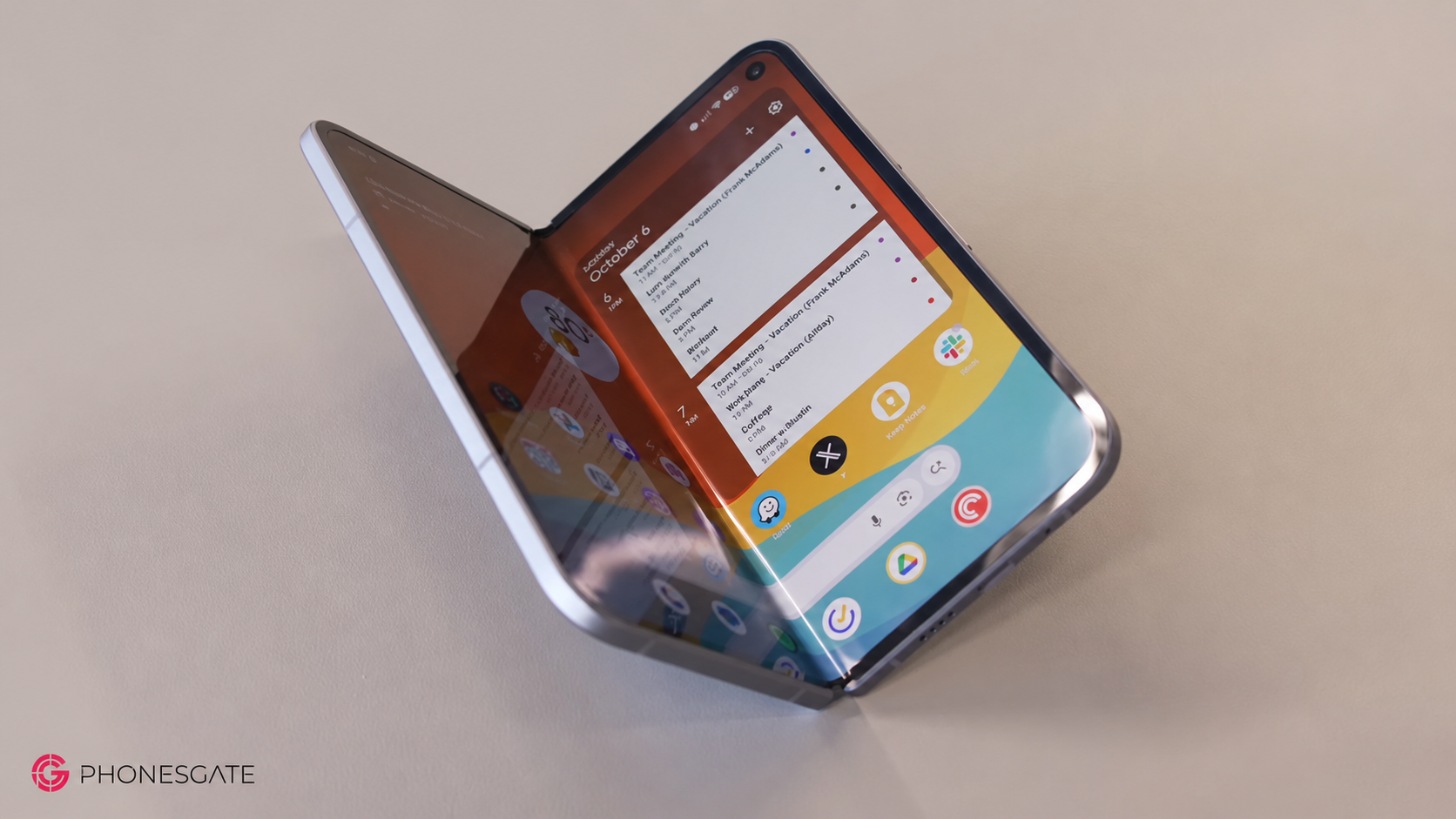 Google Pixel foldable partially opened showing the hinge and large inner display