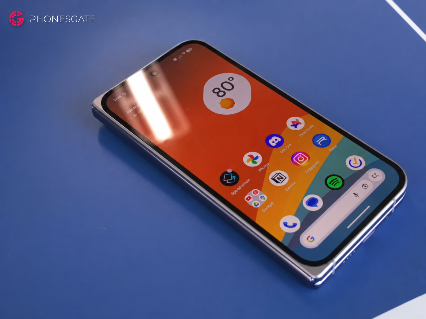 Google Pixel 10 Pro Fold closed with the cover display visible