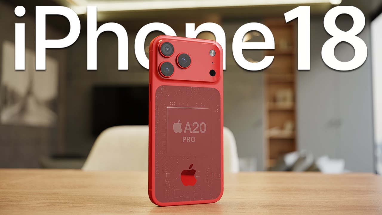 Red iPhone 18 concept with A20 Pro chip illustration