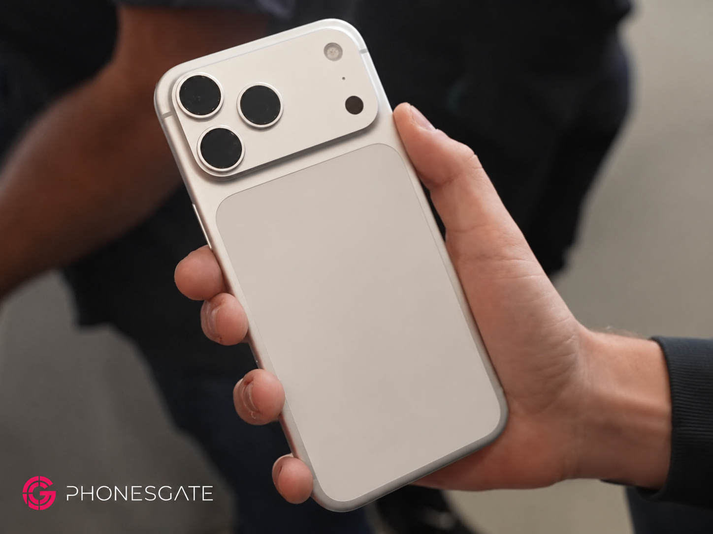 Close-up of a white iPhone Pro concept camera system