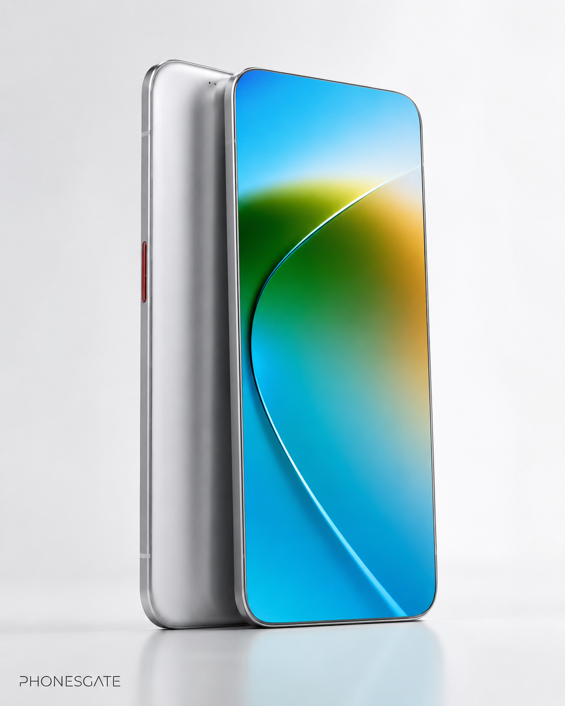 PhonesGate concept visual showing the front and rear of a slim bezel-free smartphone