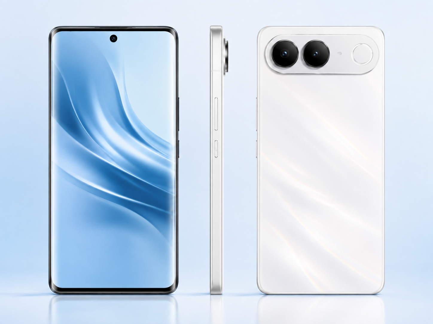 Three-view studio render of the vivo S2 showing front, side and back