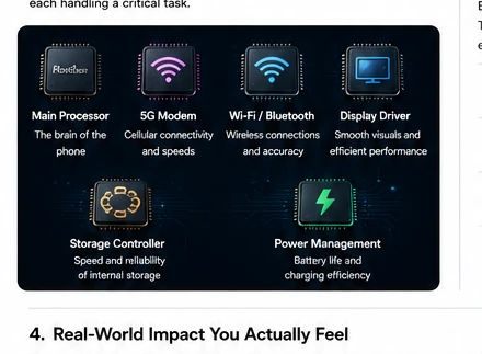 PhonesGate visual map of smartphone processor modem connectivity storage and power hardware