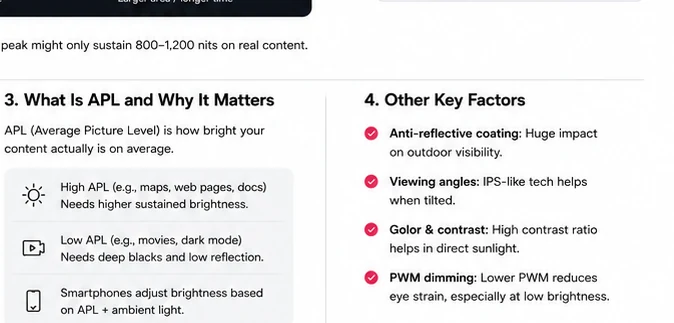 Average Picture Level and outdoor smartphone display factors