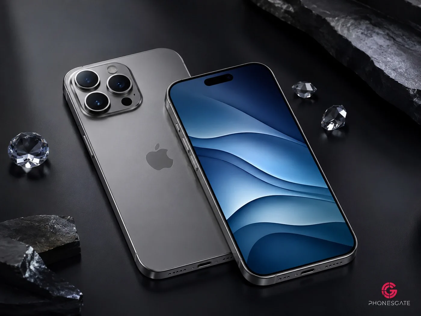 Blue iPhone 18 wallpaper concept displayed on a premium iPhone-style device