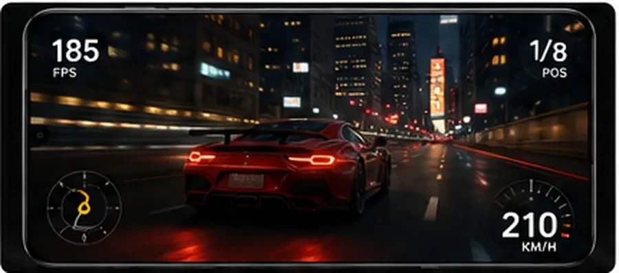 PhonesGate editorial gaming visualization for POCO F9 Ultra 185Hz display