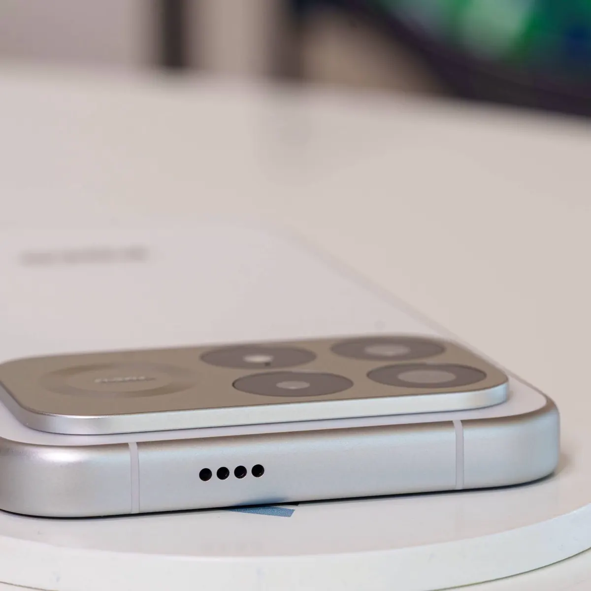 POCO F9 Pro close-up showing the camera module and speaker detail