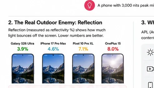 Smartphone display reflectivity comparison